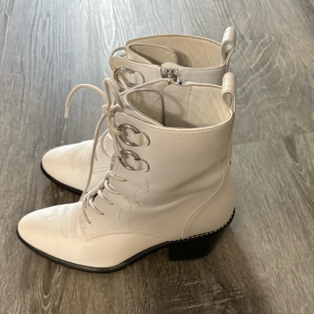 DVF white leather lace up boots